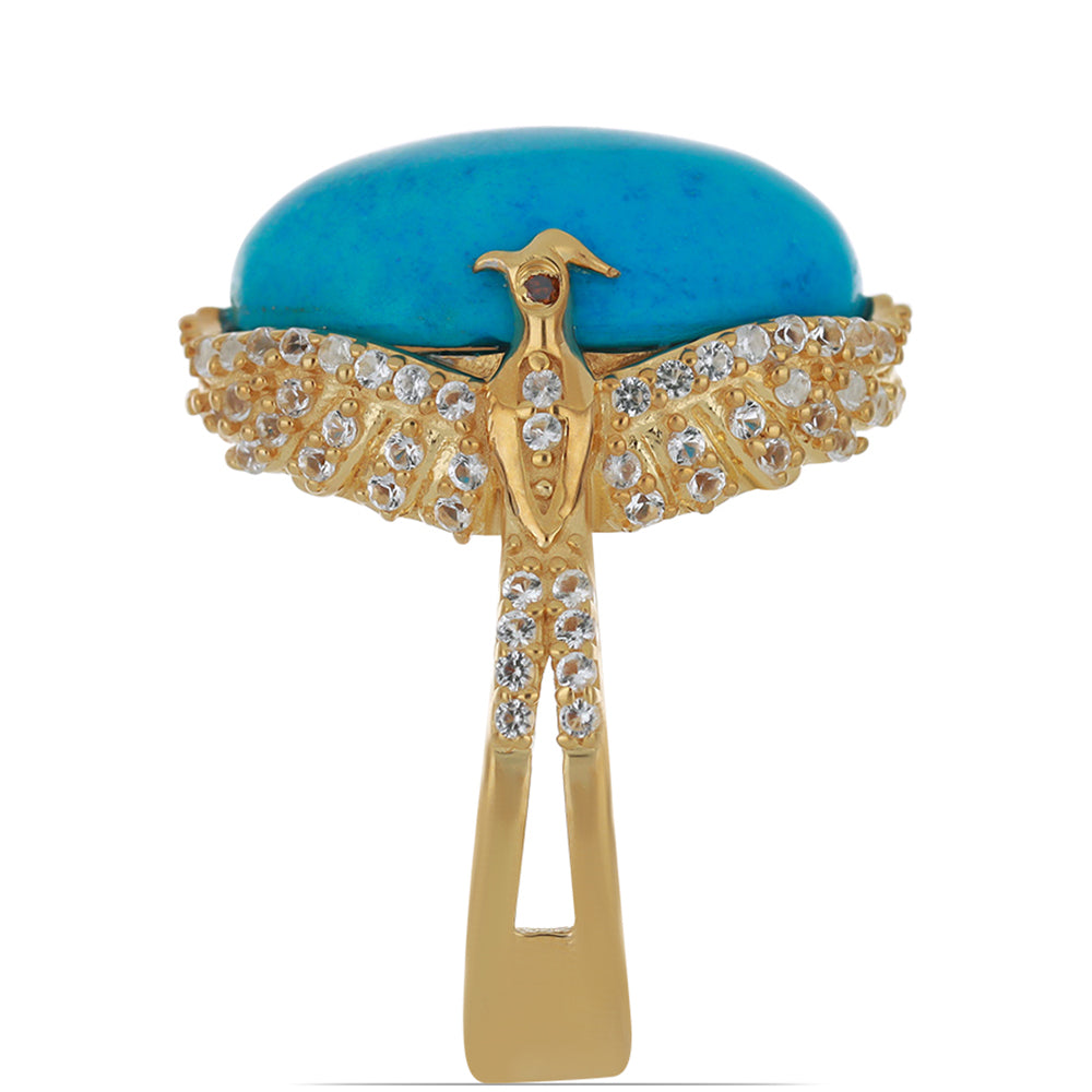 Goldplattierter Silberring mit persischem Türkis und rotem Diamant 1 