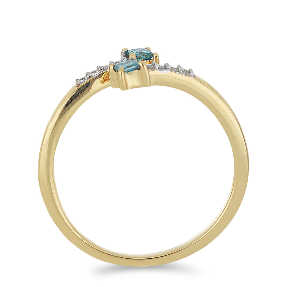 Goldplattierter Silberring mit blauem Diamant und natürlichem weißem Zirkon