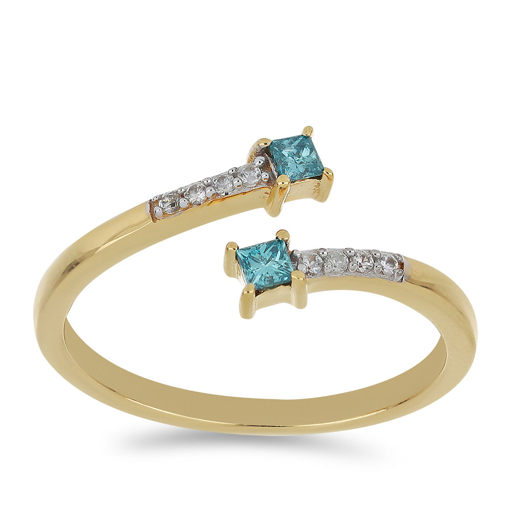 Goldplattierter Silberring mit blauem Diamant und natürlichem weißem Zirkon 3 