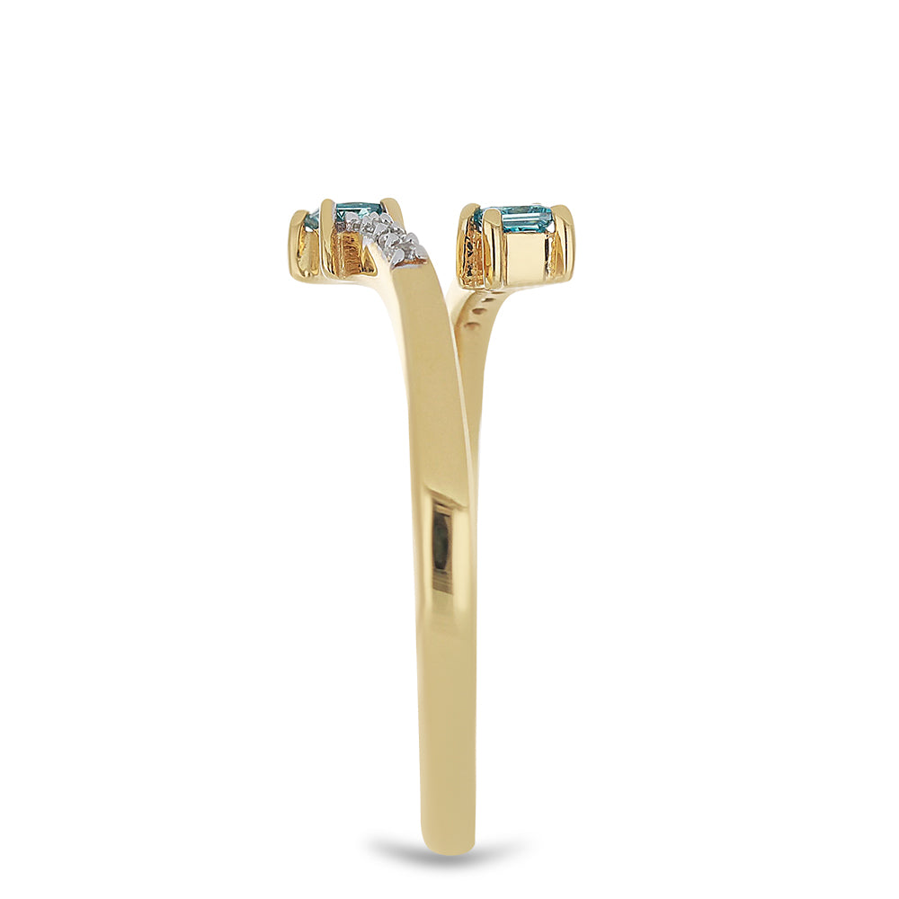 Goldplattierter Silberring mit blauem Diamant und natürlichem weißem Zirkon 4 