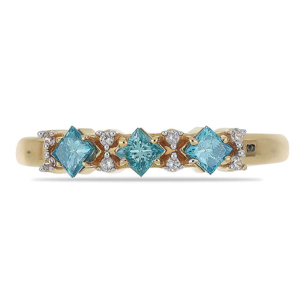 Goldplattierter Silberring mit blauem Diamant und natürlichem weißem Zirkon 1 