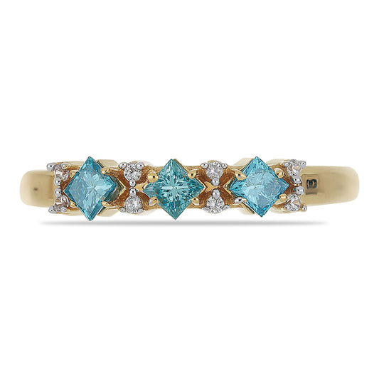 Goldplattierter Silberring mit blauem Diamant und natürlichem weißem Zirkon