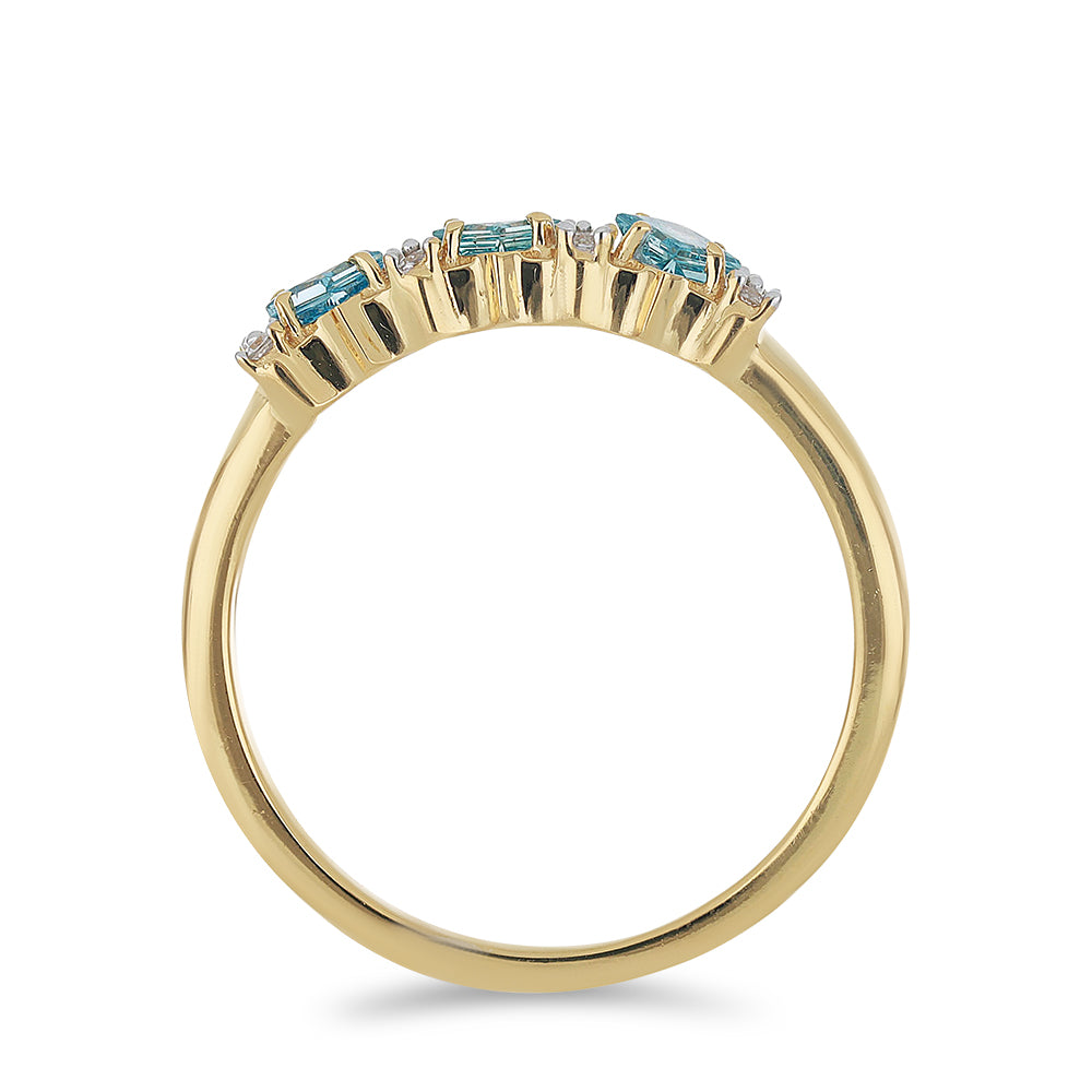 Goldplattierter Silberring mit blauem Diamant und natürlichem weißem Zirkon 2 