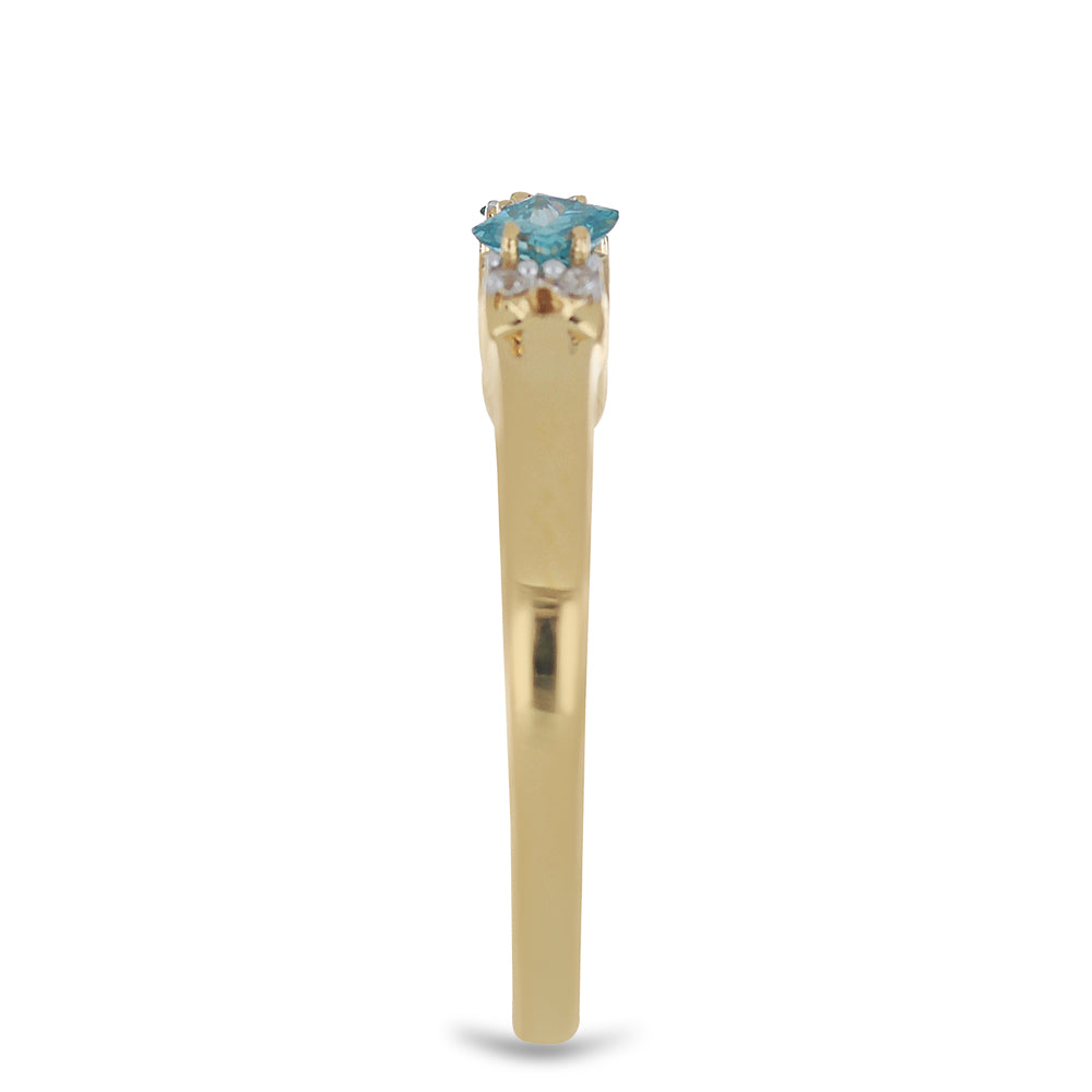 Goldplattierter Silberring mit blauem Diamant und natürlichem weißem Zirkon 4 