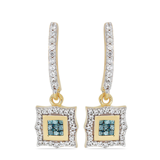Goldplattierte Silberohrringe mit blauem Diamant und natürlichem weißem Zirkon