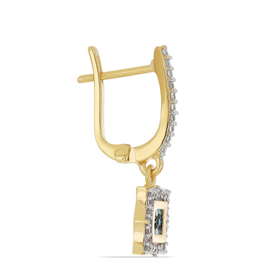 Goldplattierte Silberohrringe mit blauem Diamant und natürlichem weißem Zirkon