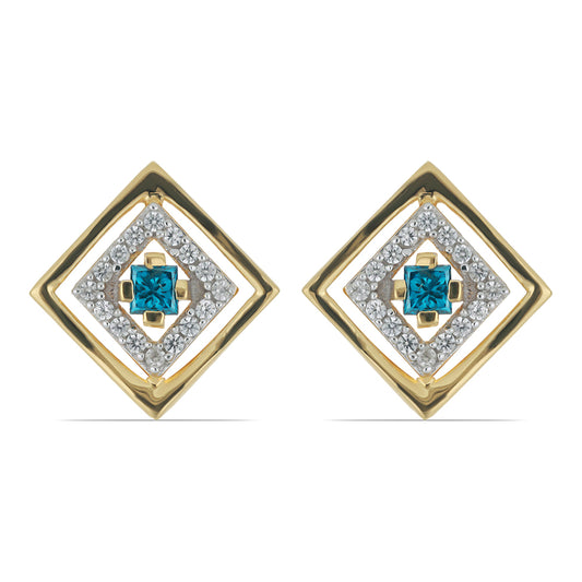 Goldplattierte Silberohrringe mit blauem Diamant und natürlichem weißem Zirkon