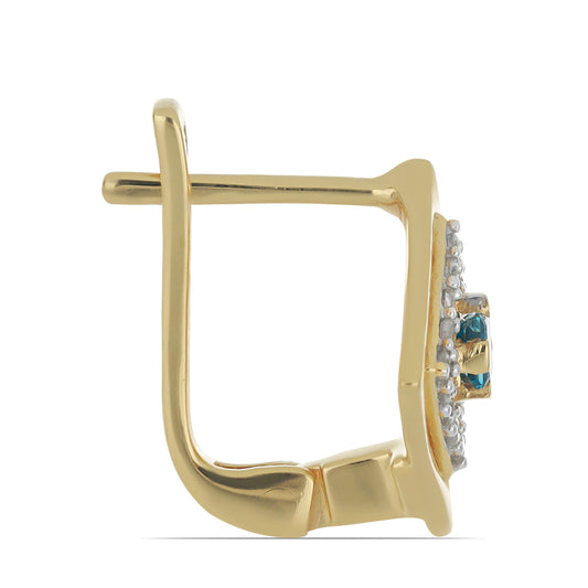 Goldplattierte Silberohrringe mit blauem Diamant und natürlichem weißem Zirkon