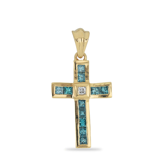 Goldplattierter Silberanhänger mit blauem Diamant und weißem Zirkon