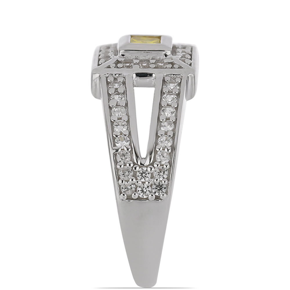 Silberring mit gelbem Diamant und weißem Zirkon 4 