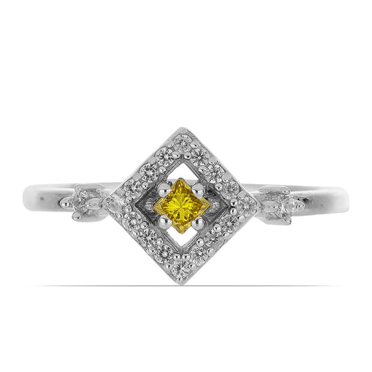 Silberring mit gelbem Diamant und weißem Zirkon