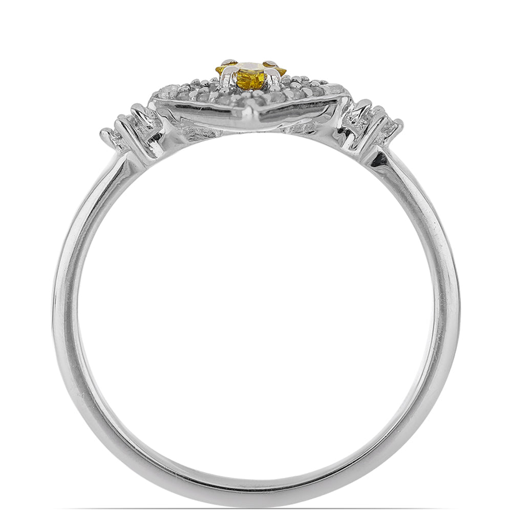 Silberring mit gelbem Diamant und weißem Zirkon 2 