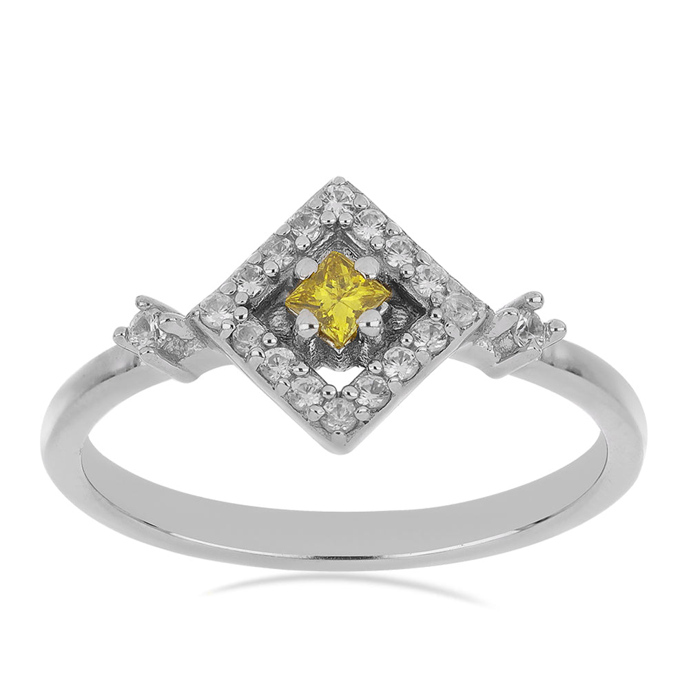 Silberring mit gelbem Diamant und weißem Zirkon 3 