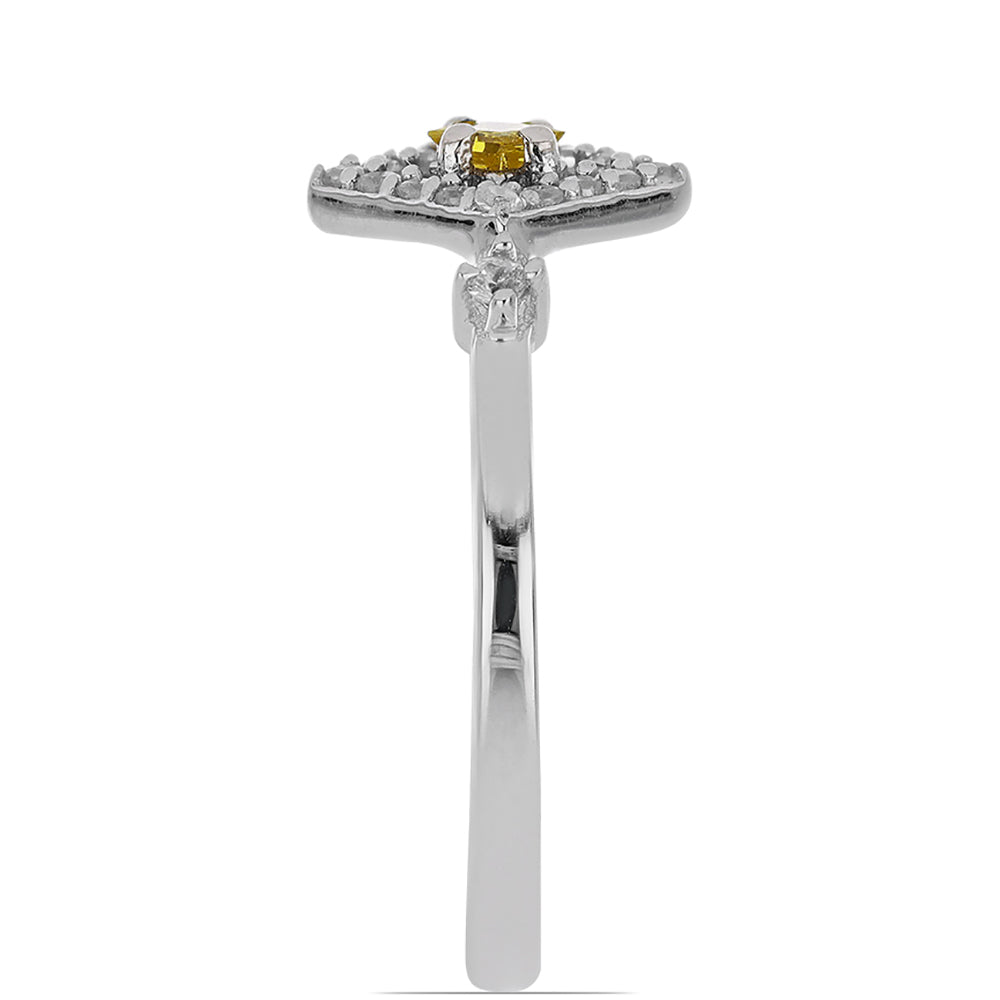 Silberring mit gelbem Diamant und weißem Zirkon