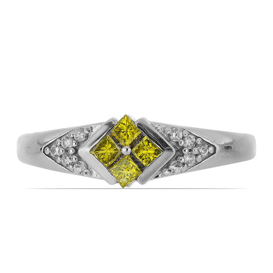 Silberring mit gelbem Diamant und weißem Zirkon