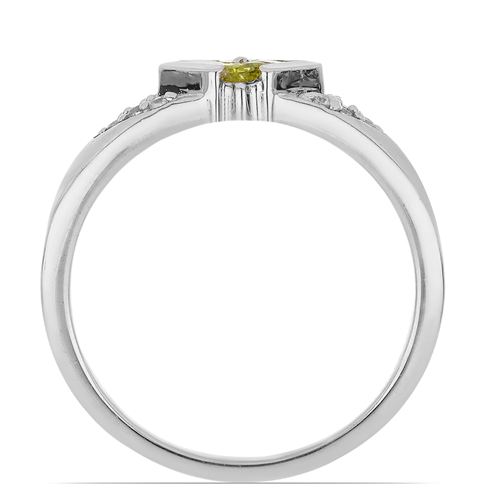 Silberring mit gelbem Diamant und weißem Zirkon 2 