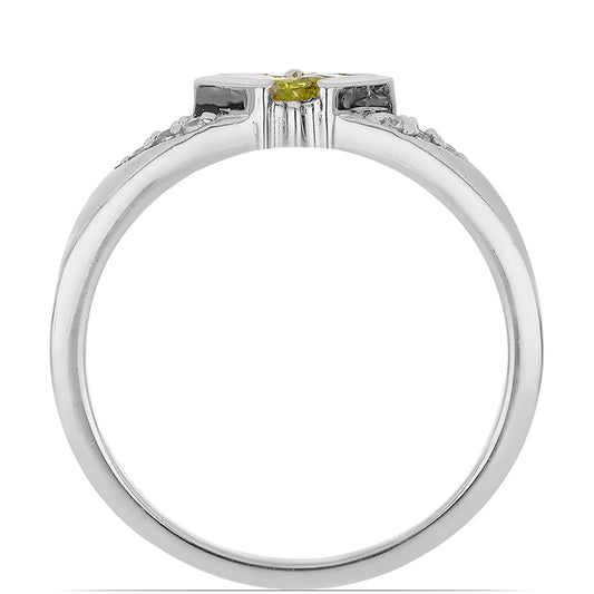 Silberring mit gelbem Diamant und weißem Zirkon