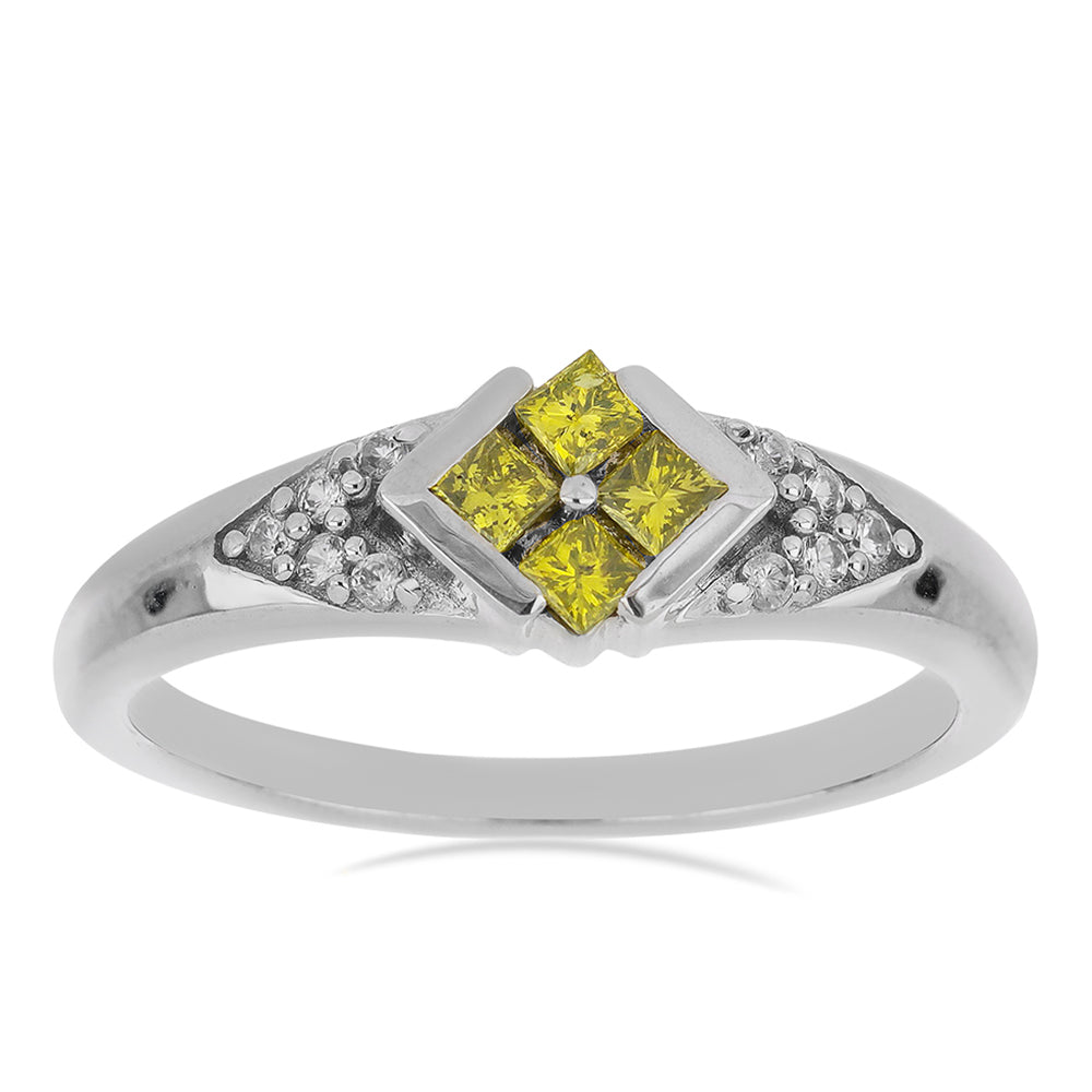 Silberring mit gelbem Diamant und weißem Zirkon