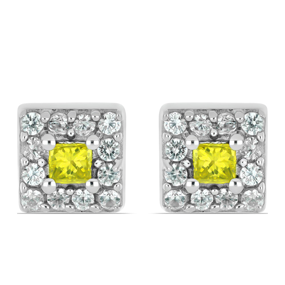 Silberohrringe mit gelbem Diamant und weißem Zirkon