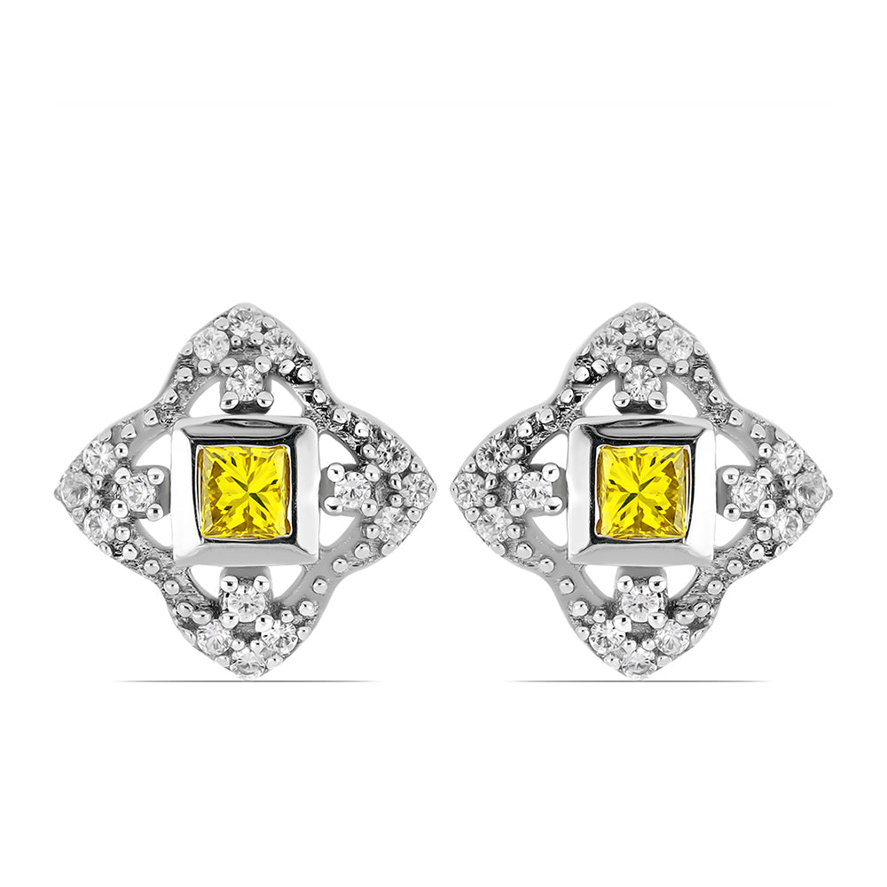 Silberohrringe mit gelbem Diamant und weißem Zirkon