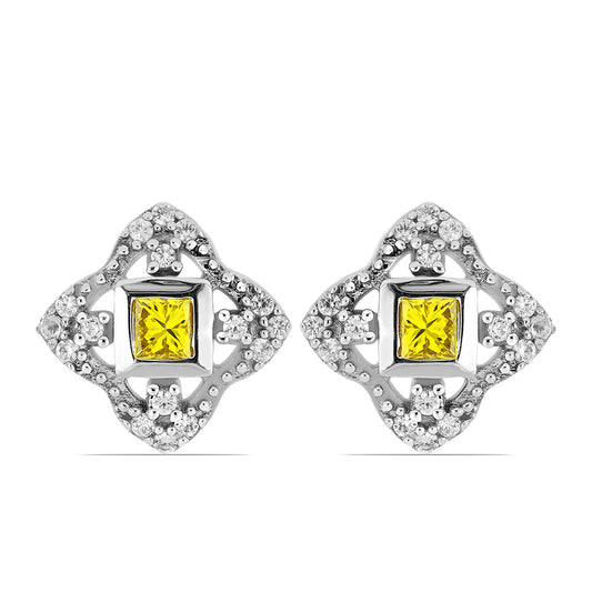 Silberohrringe mit gelbem Diamant und weißem Zirkon