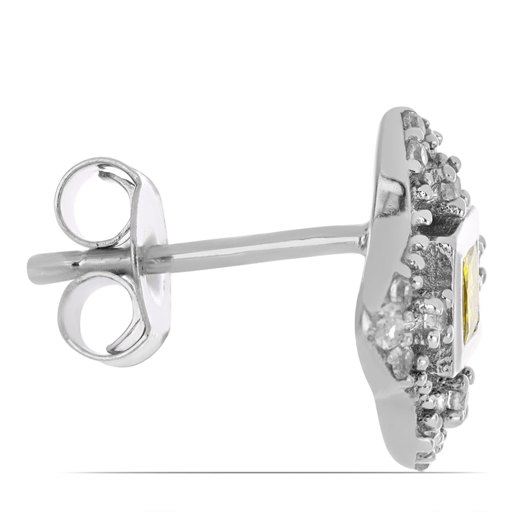 Silberohrringe mit gelbem Diamant und weißem Zirkon 2 