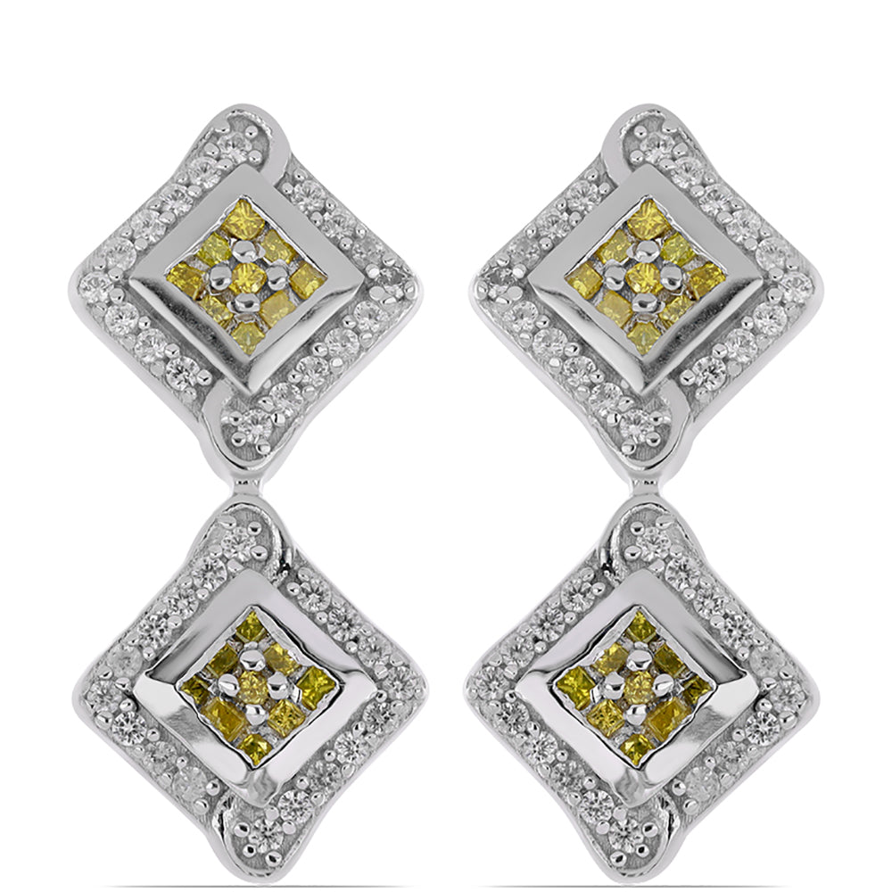Silberohrringe mit gelbem Diamant und weißem Zirkon 1 
