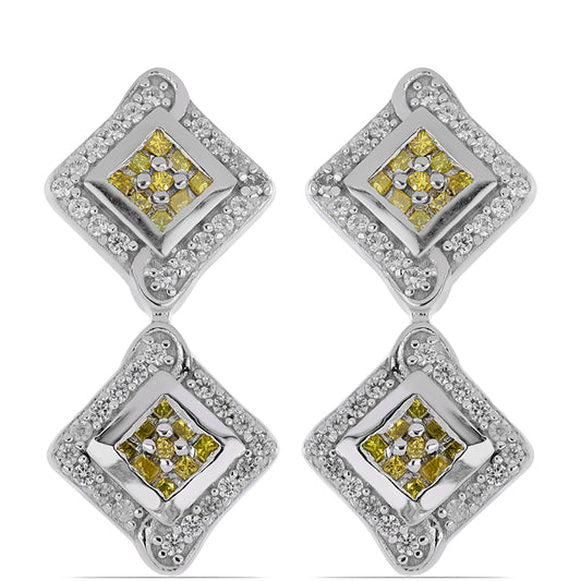 Silberohrringe mit gelbem Diamant und weißem Zirkon
