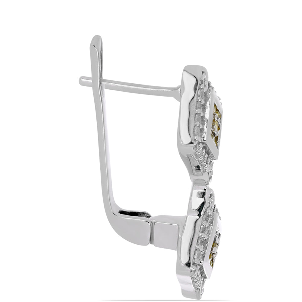 Silberohrringe mit gelbem Diamant und weißem Zirkon 2 