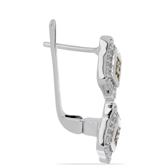 Silberohrringe mit gelbem Diamant und weißem Zirkon