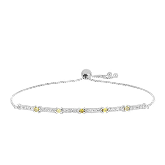 Silberarmband mit gelbem Diamant und weißem Zirkon