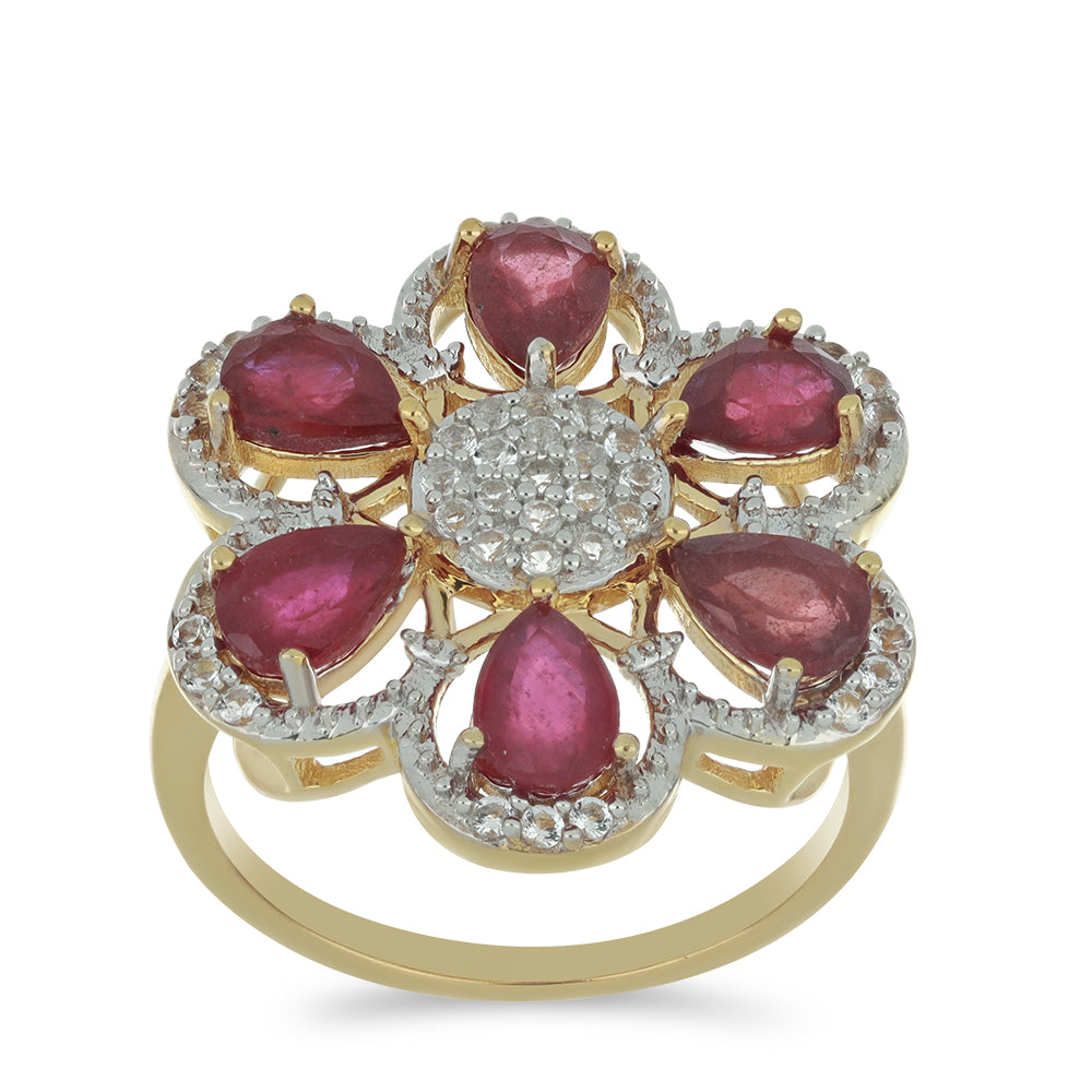 Goldplattierter Silberring mit Rubin aus Madagaskar und weißem Topas 3 