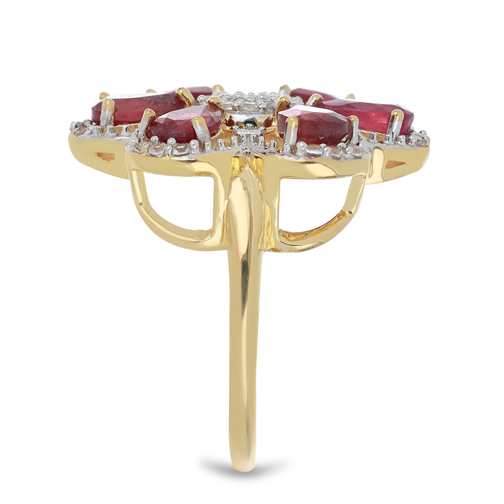 Goldplattierter Silberring mit Rubin aus Madagaskar und weißem Topas