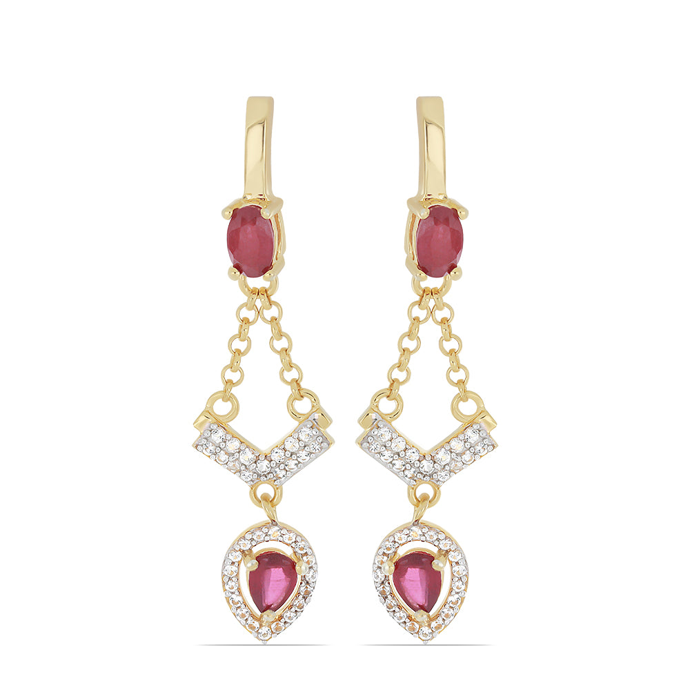 Goldplattierte Silberohrringe mit Rubin aus Madagaskar und weißem Topas 1 