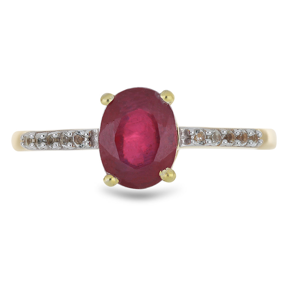 Goldplattierter Silberring mit Rubin aus Madagaskar und weißem Topas 1 