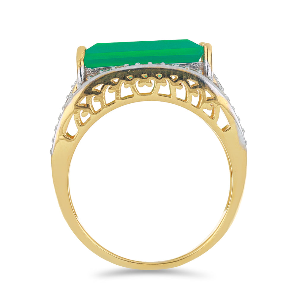 Goldplattierter Silberring mit grünem Achat und weißem Topas 2 