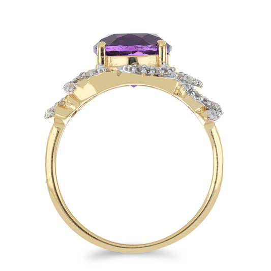 Goldplattierter Silberring mit sambischem Amethyst und weißem Topas