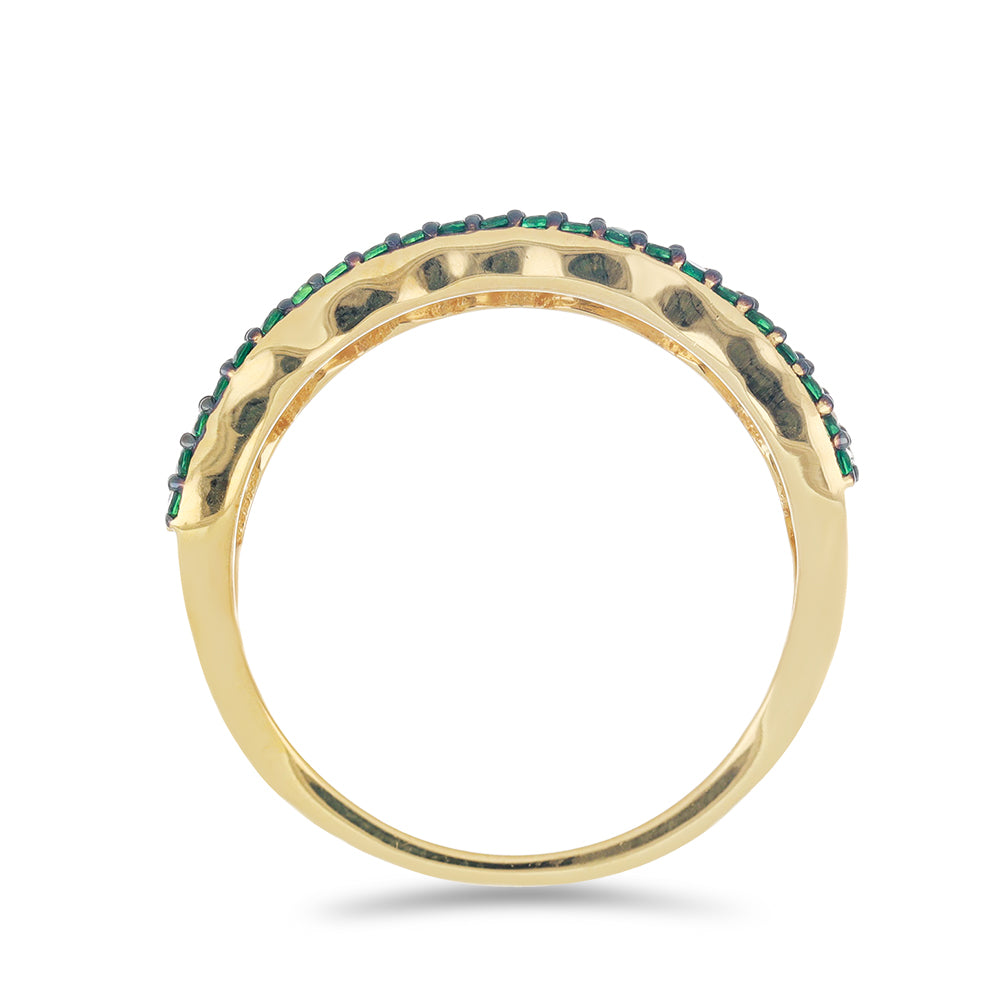 Goldplattierter Silberring mit grünem Achat und weißem Topas 2 