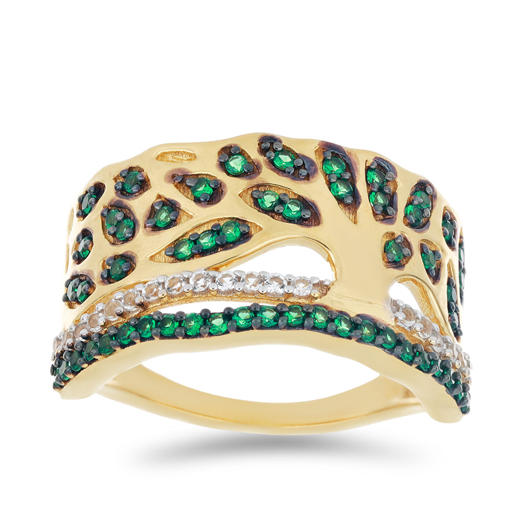 Goldplattierter Silberring mit grünem Achat und weißem Topas 3 