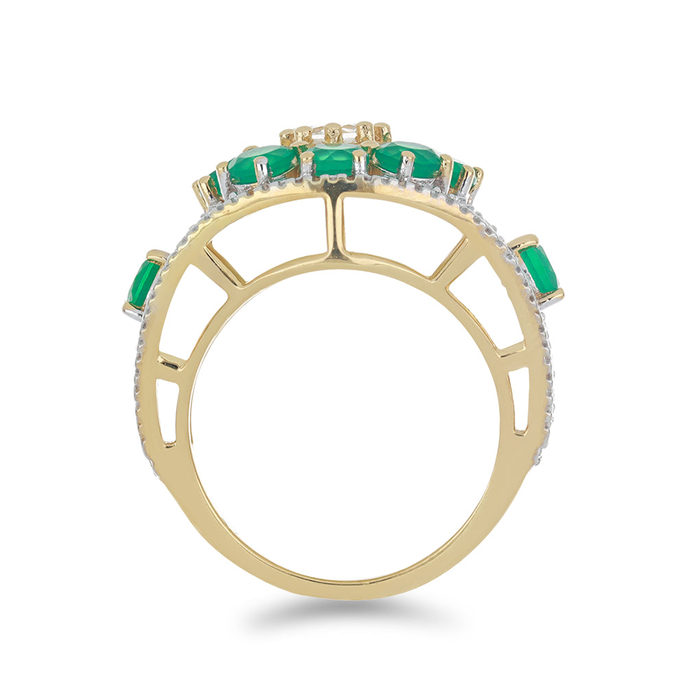 Goldplattierter Silberring mit grünem Achat und weißem Topas