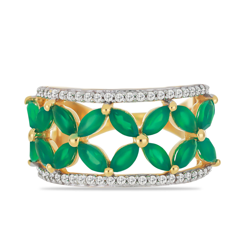 Goldplattierter Silberring mit grünem Achat und weißem Topas 1 