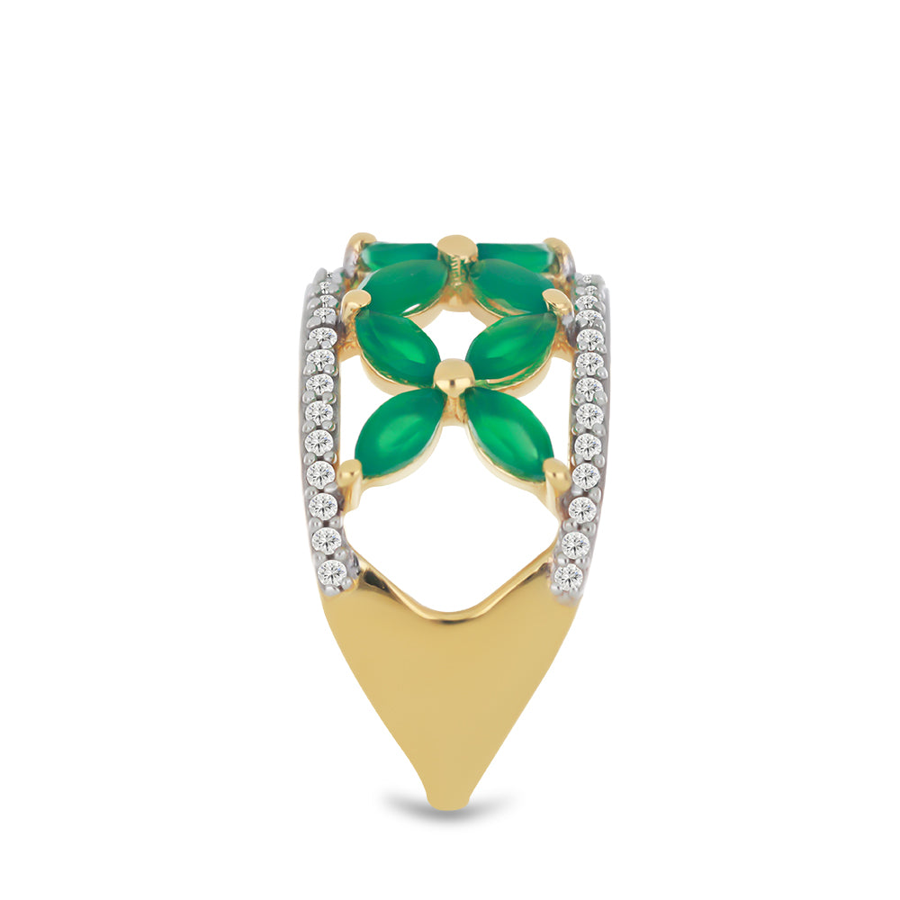 Goldplattierter Silberring mit grünem Achat und weißem Topas 4 