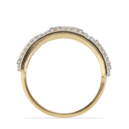 Goldplattierter Silberring mit grünem Achat und weißem Topas