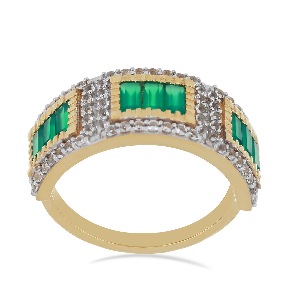 Goldplattierter Silberring mit grünem Achat und weißem Topas 3 