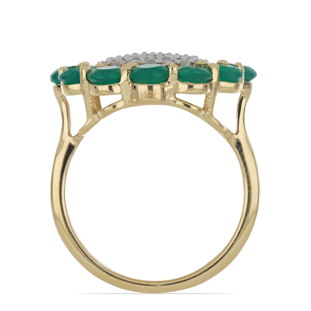 Goldplattierter Silberring mit grünem Achat und weißem Topas 2 