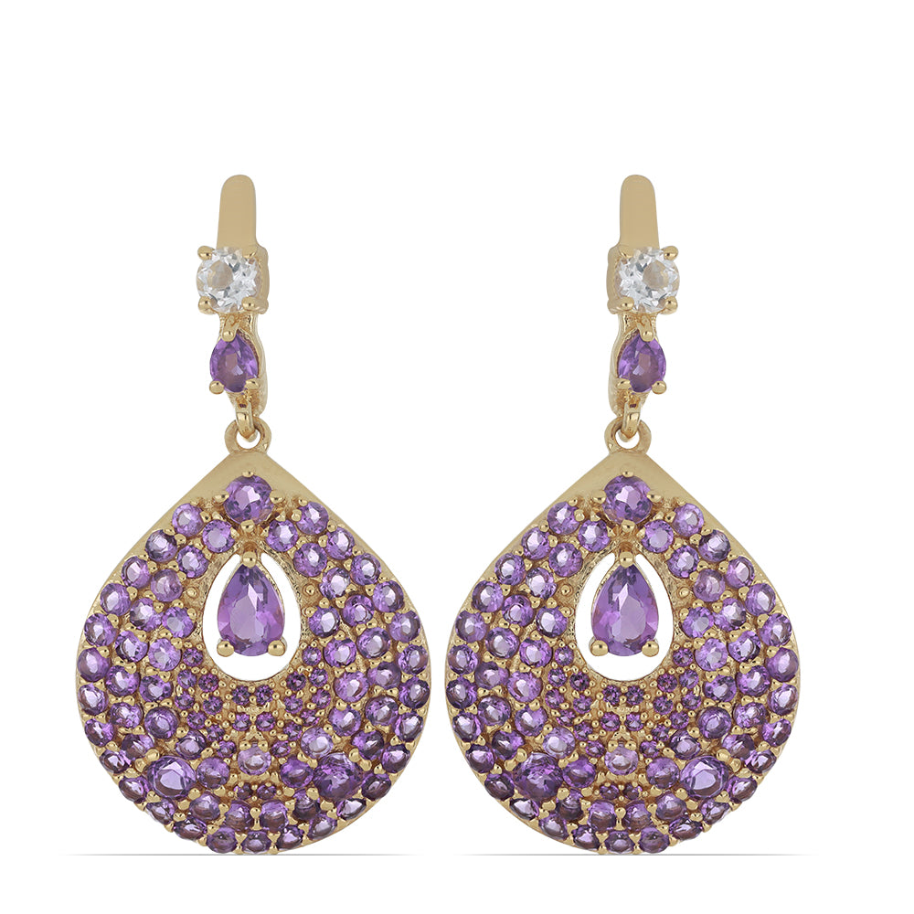 Goldplattierte Silberohrringe mit sambischem Amethyst und weißem Topas