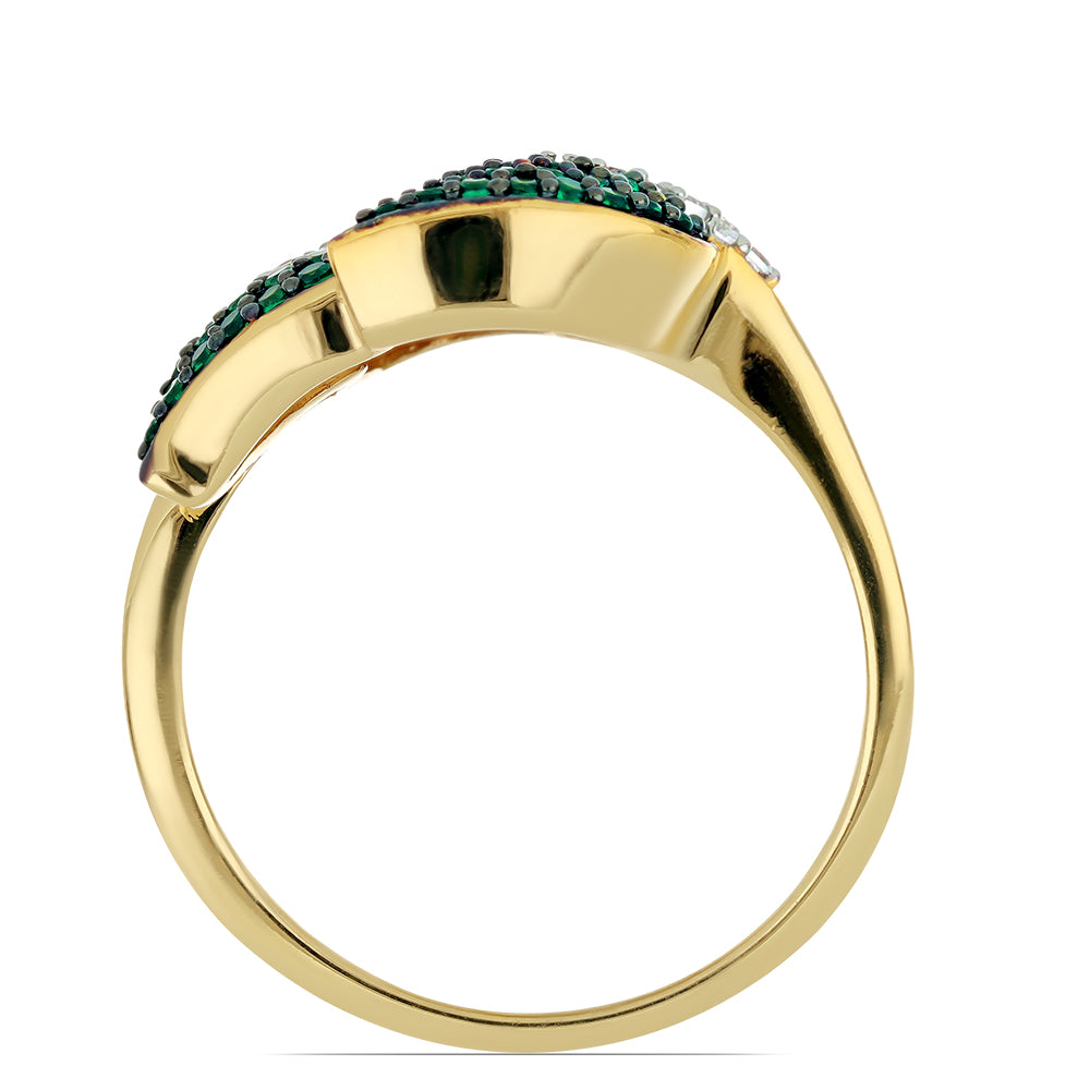 Goldplattierter Silberring mit grünem Achat und weißem Topas 2 