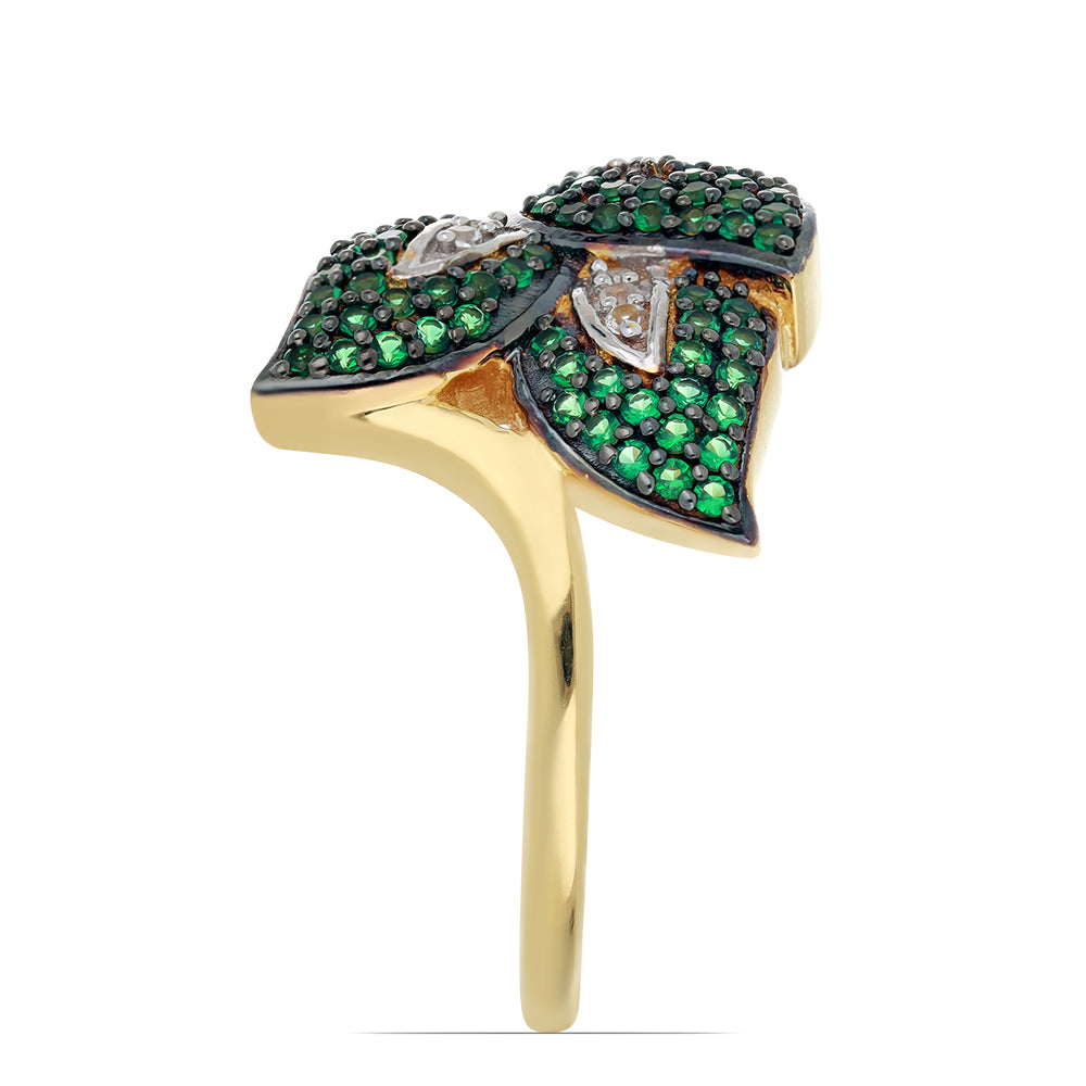 Goldplattierter Silberring mit grünem Achat und weißem Topas