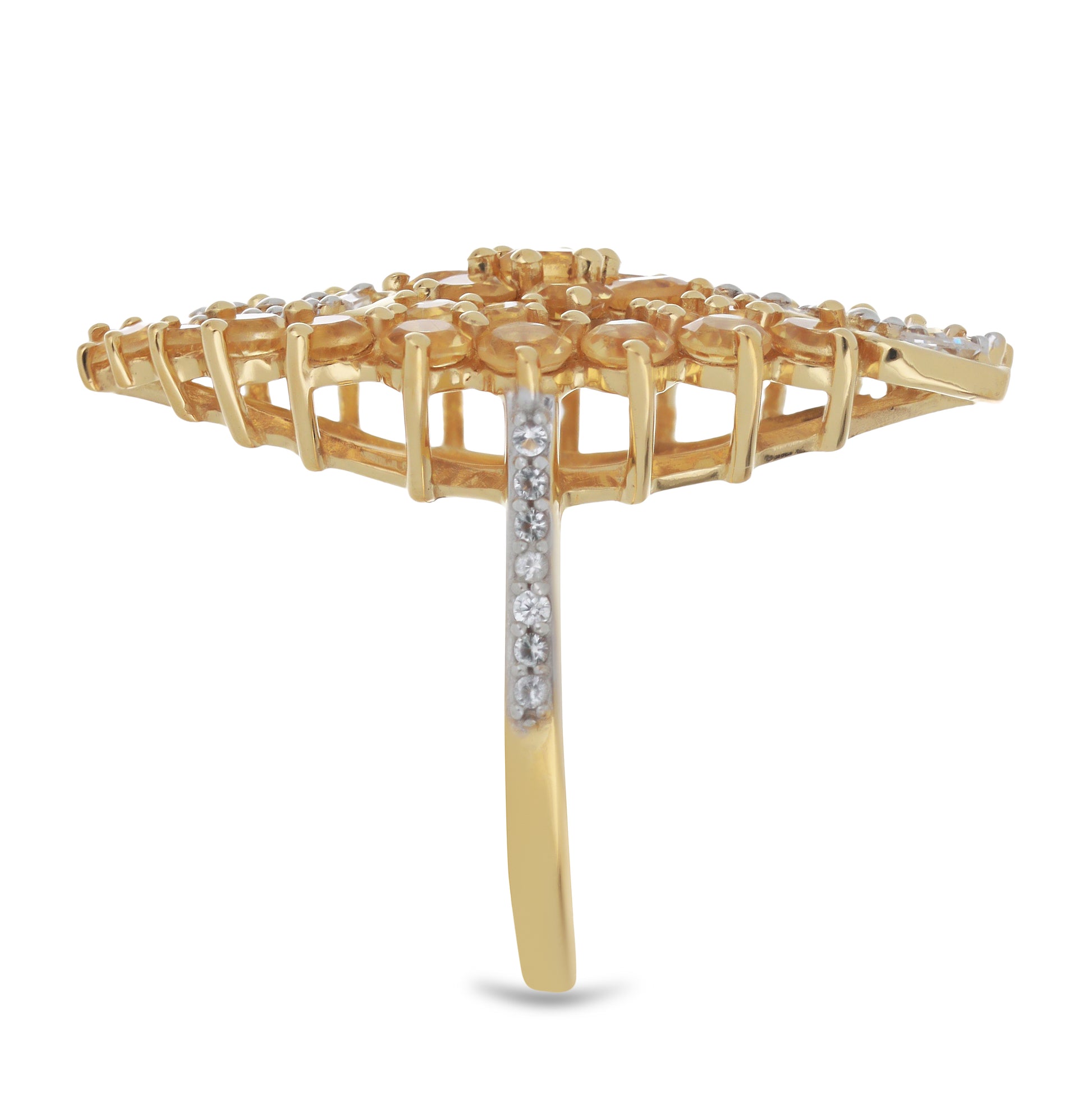 Goldplattierter Silberring mit Zitrin aus dem Ural und natürlichem weißem Zirkon 4 