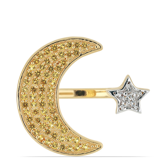 Goldplattierter Silberring mit Zitrin aus dem Ural und weißem Topas